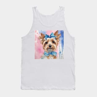 Cute preppy Terrier with blue bows watercolor painting Tank Top